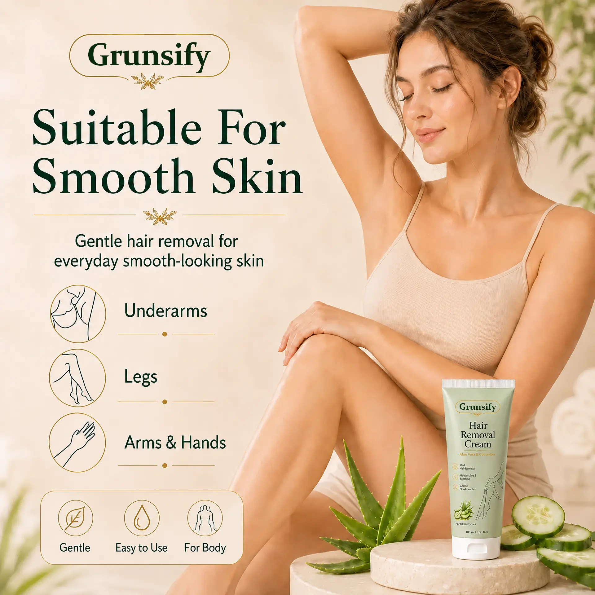 Grunsify® Natural Gentle Hair Removal Cream | For Women & Men, Sensitive Skin