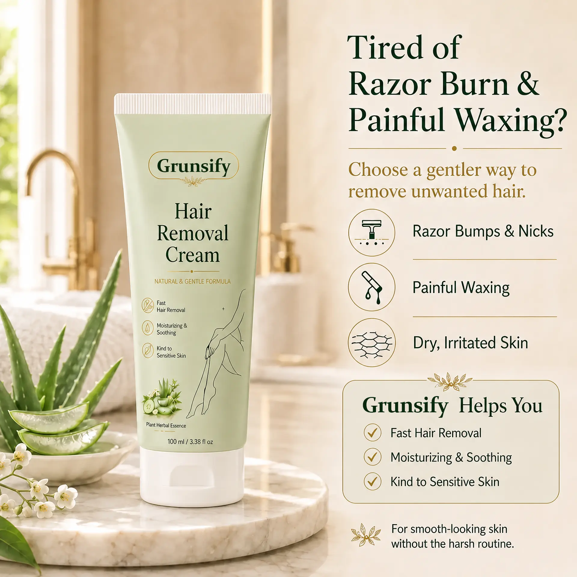 Grunsify® Natural Gentle Hair Removal Cream | For Women & Men, Sensitive Skin